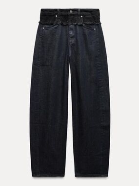 Zara dark wash mid waist the deconstructed barrel leg jeans made in Europe NWT